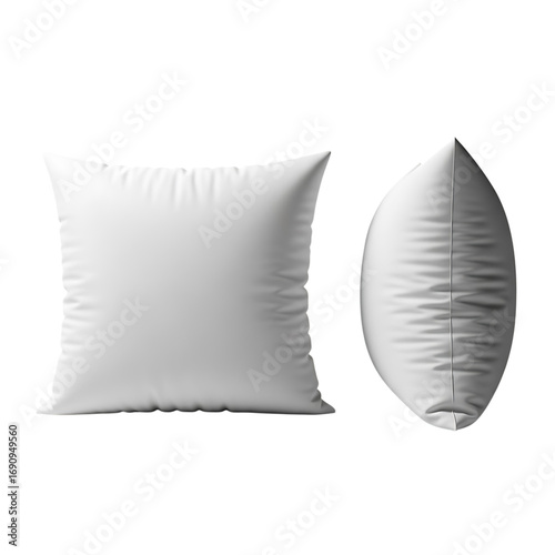 Two white pillows isolated on transparent background