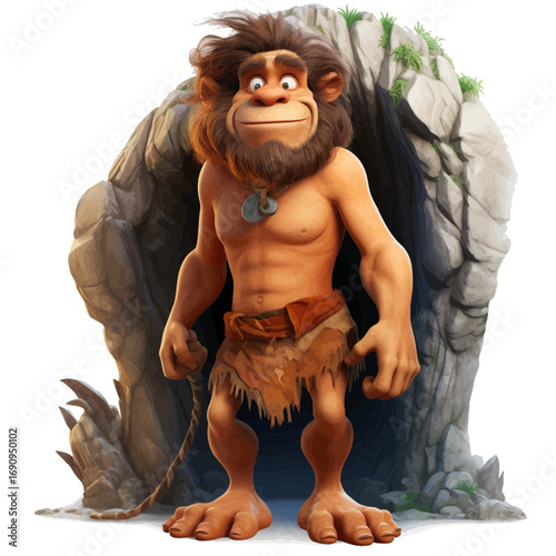 cave man infront of the cave