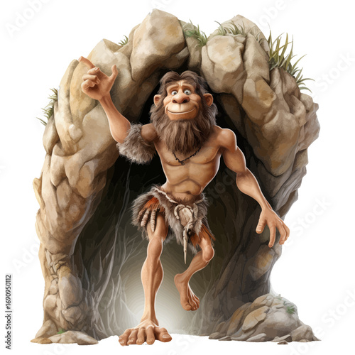 cave man at the entrace of a cave