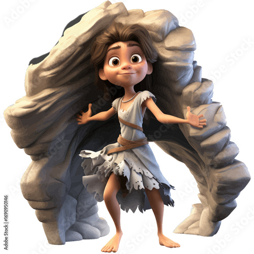 cave girl in a nice dress