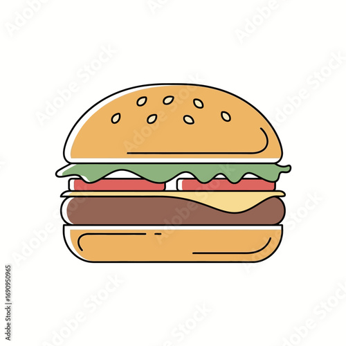 Cheeseburger vector icon for fast food menu. Classic hamburger illustration.