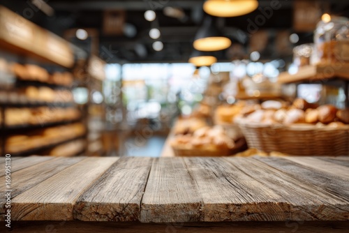 Rustic wooden table in a bakery