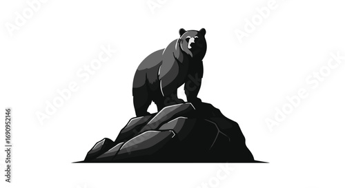 Majestic bear stands proudly atop a rocky outcrop, surveying its wild domain.