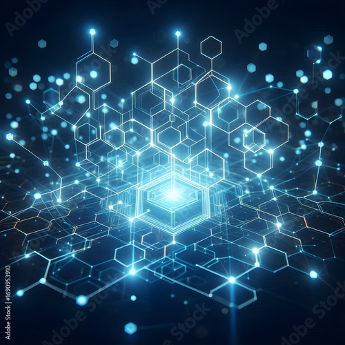 Futuristic digital network – glowing technology blockchain connection