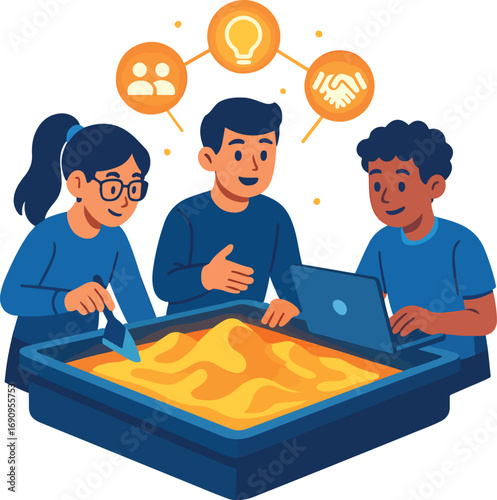 Teamwork sandbox simulation UI illustration