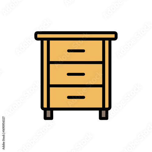 Simple wooden three drawer cabinet isolated on transparent background