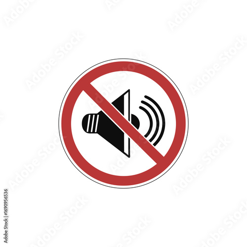 Mute speaker icon with red prohibition sign isolated on transparent background