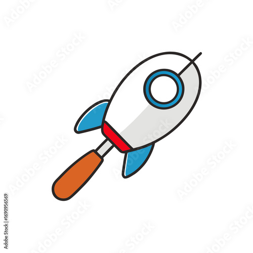 Cartoon rocket ship flying through space isolated on transparent background