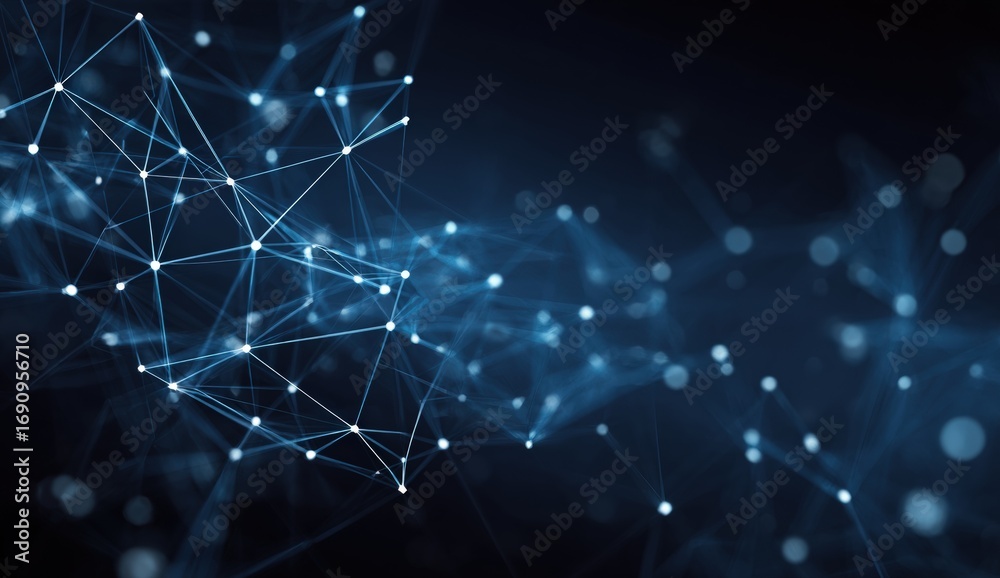 Fototapeta premium Abstract network of interconnected points and lines. Dark backdrop with subtle glowing blue elements