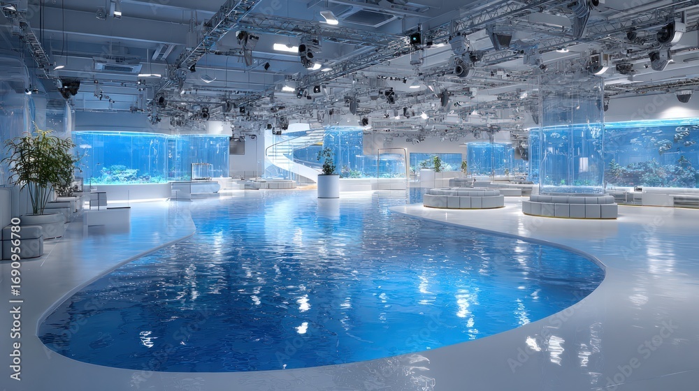 Obraz premium Modern aquarium complex interior, large indoor pool