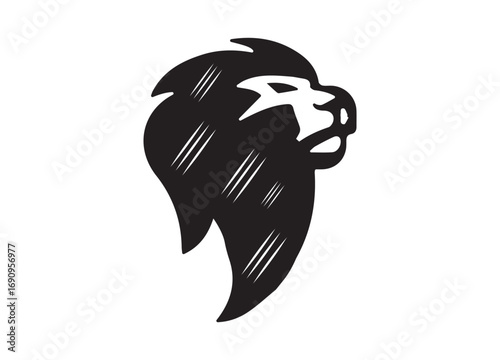 Vector head illustration of a wild lion with a black tribal tattoo design and an eagle face