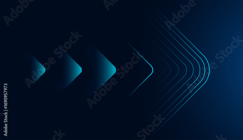 Glowing blue arrows pointing to the right, symbolizing movement, progress, and forward-thinking. vector illustration