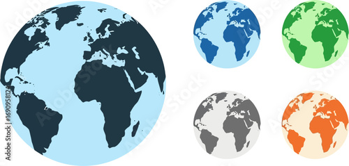 Diverse earth globe graphics set representing global views and climate change vector