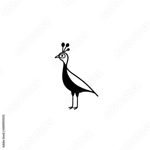 guinea fowl. guinea fowl simple black and white line art vector logo