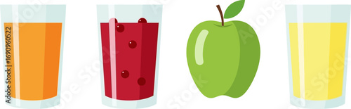 Freshly juiced fruits and apple offering refreshing drinks vector