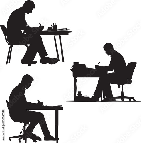 Businessman Writing at Desk Silhouette Illustration