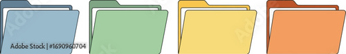 Four colorful digital folders organize information and data files for digital storage vector