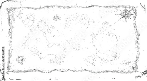 Old parchment map with compass rose and islands vintage