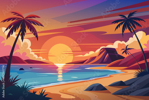 sunset on tropical beach