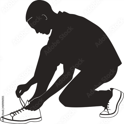 Man tying shoelace