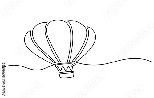Hot air ballons in continuous one line drawing. Single line draw illustration of hot air ballons. Editable vector.