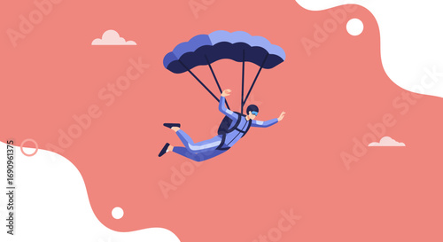 Man enjoying exhilarating parachute jump or skydiving, embodying freedom, adventure, and extreme sport. Ideal for travel, lifestyle, or challenge concepts.