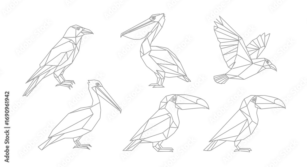 Fototapeta premium Geometric Bird Illustrations in Low-Poly Style