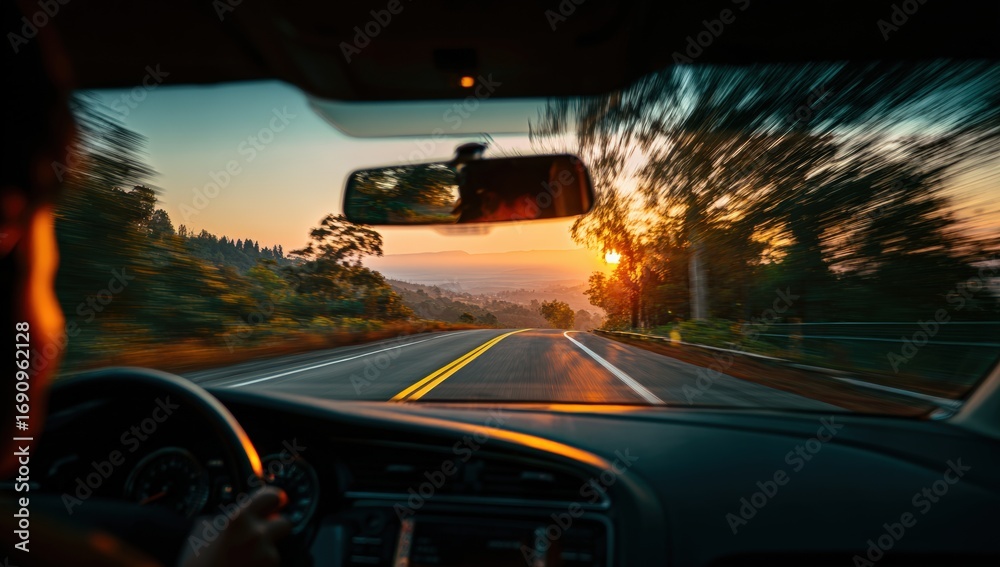 Naklejka premium Driving Sunset Highway