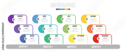 Timeline diagram project calendar infographic template 12 months in 4 quarter. vector
