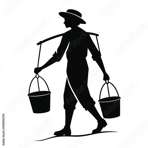 Farmer carrying water buckets
