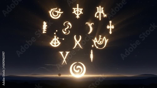Golden Mystical Symbols Rising