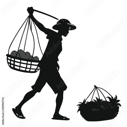 Vendor carrying fruit basket