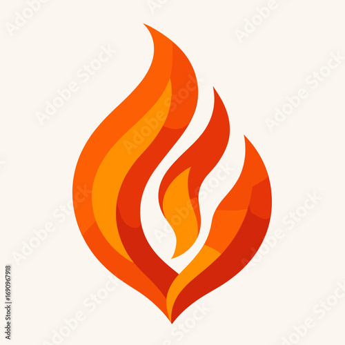 Stylized flame design in vibrant shades of orange and red on a light beige background