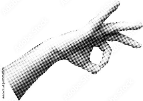 Trendy halftone collage element  man hand holding thing. Element cut out . Retro punk design for poster social media banner, flyer