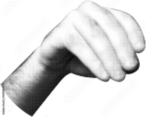Trendy halftone collage element hand holding thing. Element cut out . Retro punk design for poster social media banner, flyer