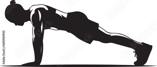 Fit athlete silhouette performing plank exercise focusing on core strength and bodybuilding
