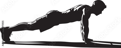 Silhouette of a fit athlete performing a push-up exercise on a