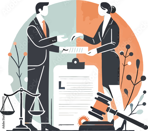 Businesspeople Exchanging Documents Legal Contract Law Firm Watercolor Style Illustration
