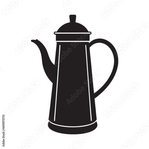Antique Coffee Pot With Handle Silhouette Illustration