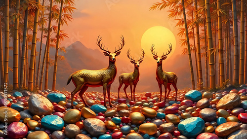 Fototapeta Naklejka Na Ścianę i Meble -  Deers in forest ,wall decor 