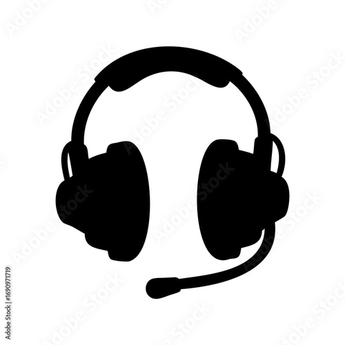 Silhouette of a gaming headset with microphone isolated on white background