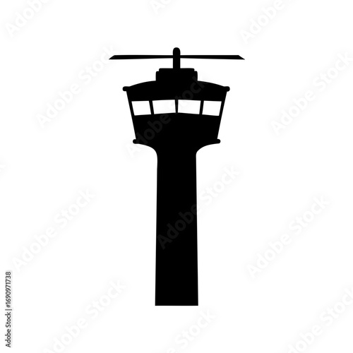 Airport Traffic Control Tower Black Silhouette on White Background Illustration Design