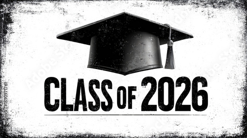 Class of 2026 Graduation for design, Mortarboard Icon on Transparent Background with grunge effect