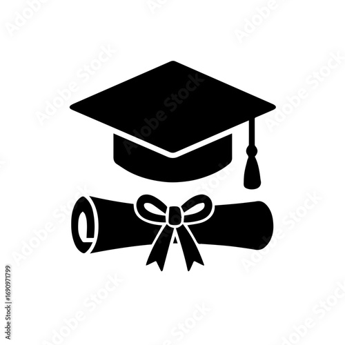 Graduation cap and diploma education icon
