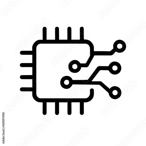 Silhouette of microchip with circuit connections - Black silhouette illustration of a microchip with electronic circuit lines, symbolizing technology, computing, digital hardware, and modern electroni