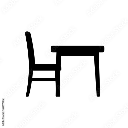 Silhouette of chair and table furniture - Black silhouette illustration of a chair placed beside a table, symbolizing furniture, home interior, dining, and workspace setup.
