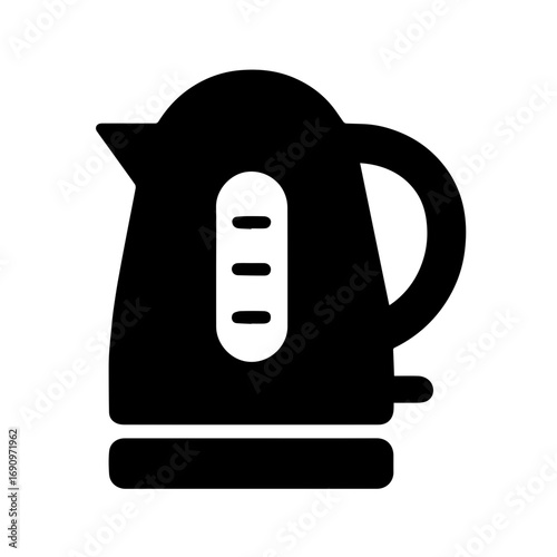 Electric kettle silhouette kitchen appliance icon - Silhouette of an electric kettle with handle and spout, symbolizing kitchen appliance, boiling water, tea making, and household utility.

