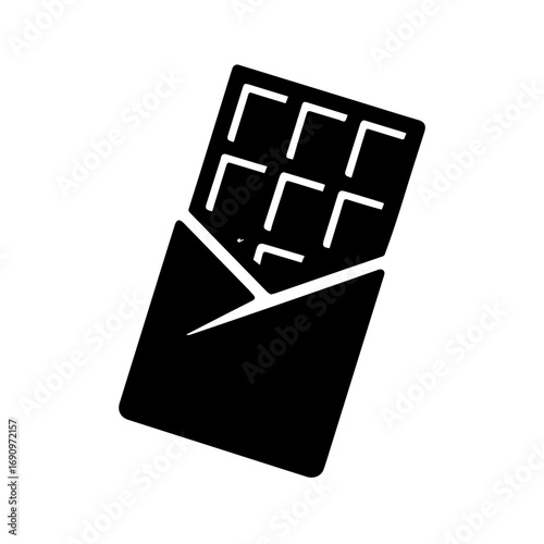 Chocolate bar silhouette sweet candy dessert - Silhouette of a chocolate bar partially wrapped, symbolizing sweet food, candy, dessert, snack, indulgence, and confectionery treat.
