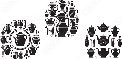 Black ceramic vessels collection pottery vases