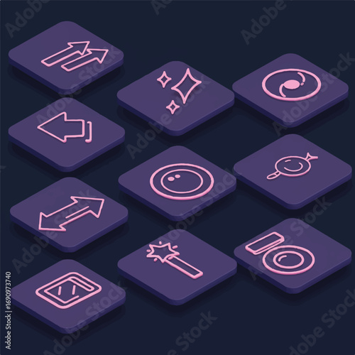 Stylized Camera & Selfie App Icons Set with Beauty Filters and Lens Controls – Modern Flat Vector Illustration